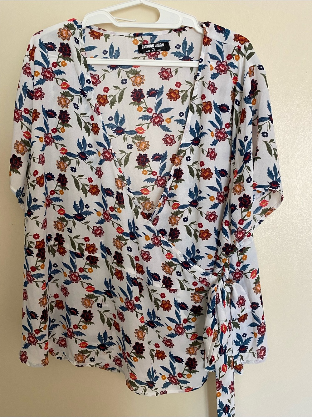 Fashion Union White Floral Wrap Top with Multicolor Blooms